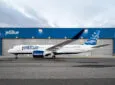JetBlue A220 at the hanger