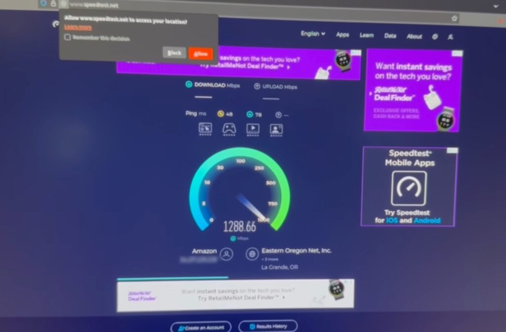Screenshot of amazing Kuiper speed test
