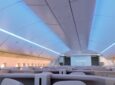 A wide cabin on this 777X widebody, made to look ever more spacious by removing the center overhead bin.