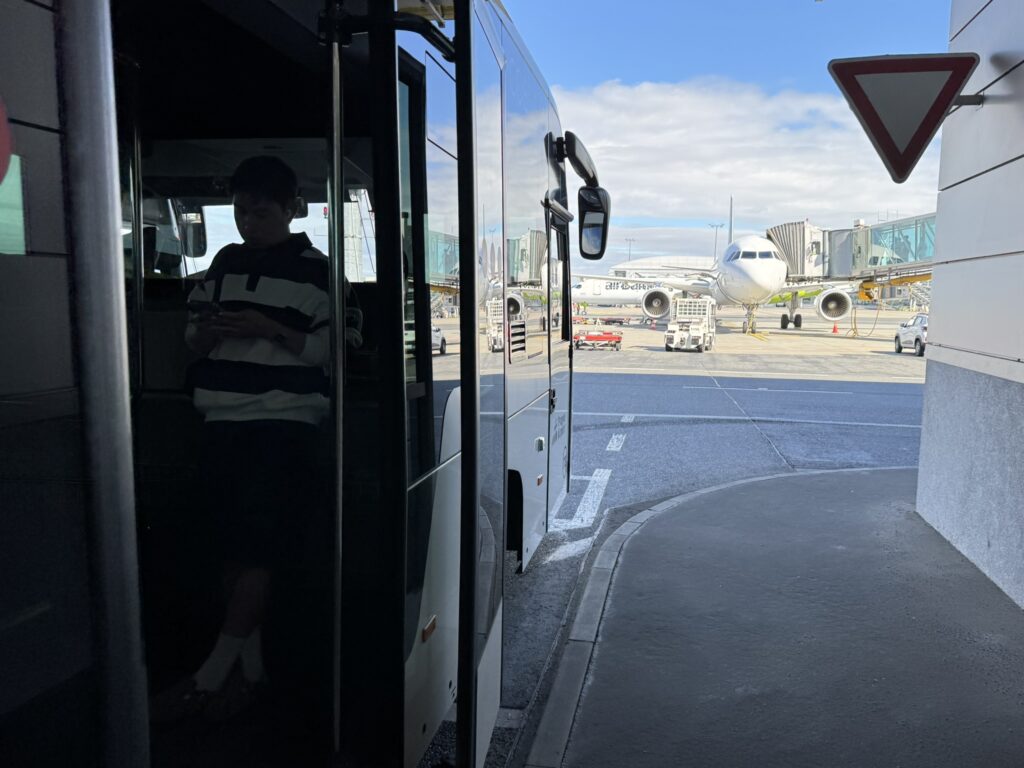 Boarding the shuttle to the jet