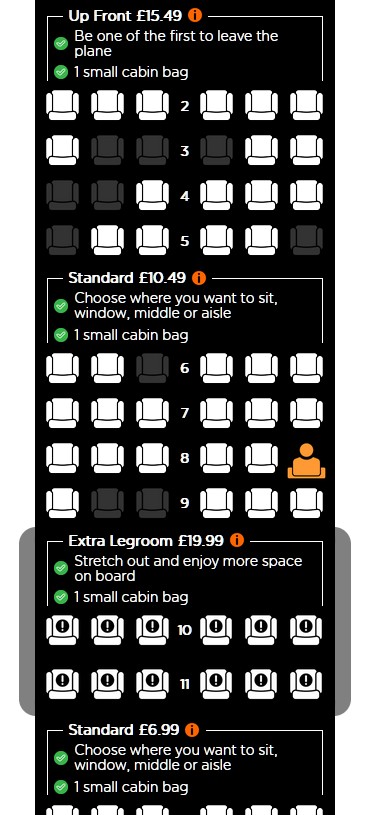 Seat selection that is offered for passengers on their mobile device.