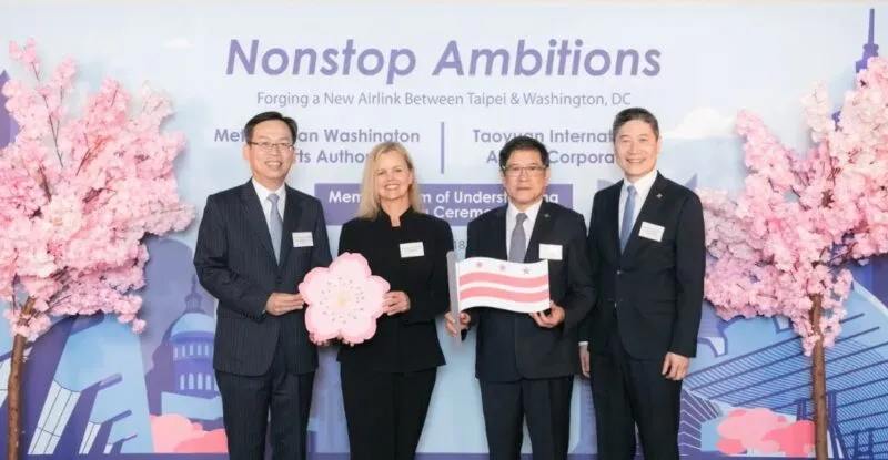 L-R - Kuo-Shian Lin, Administrative Deputy Minister, Ministry of Transportation and Communications; Chryssa Westerlund, Executive Vice President and Chief Revenue Officer, Metropolitan Washington Airports Authority; Wei Fuu Yang, Chairman, Taoyuan International Airport; Alan Hsiao-Lun Fan, President and CEO, Taoyuan International Airport