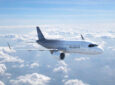 ACJ319neo inflight above white clouds.
