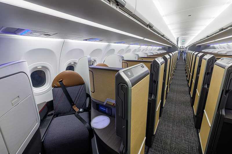 The Flagship Suite® seat on the Airbus A321XLR offers customers more personal space, a privacy door and lie-flat seating