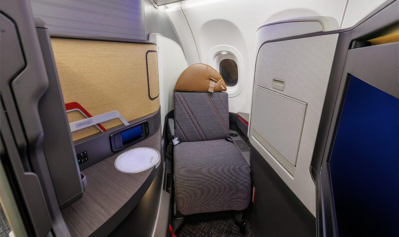 The Flagship Suite® seat on the Airbus A321XLR offers customers more personal space, a privacy door and lie-flat seating