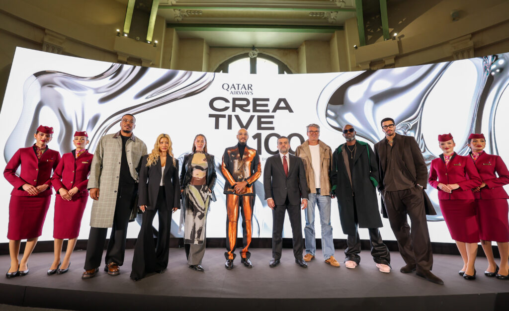 Qatar and Swizz Beatz company members at the unveiling of the new Qatar Creative 100 livery