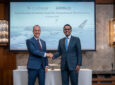 The agreement was announced at a ceremony hosted by Cathay Chief Operations and Service Delivery Officer Alex McGowan (left) and Airbus President Asia Pacific Anand Stanley (right)
