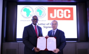 Executives from The African Development Bank and JGC Corporation showcase their new SAF agreement