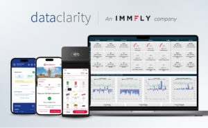 Data Clarity and Immfly data are being displayed on various electronic devices.