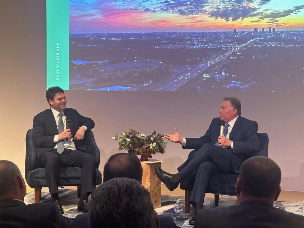 James Litinsky and Mike Berry discuss MP Materials at the Aron Museum of Art. Image: Mary Kirby