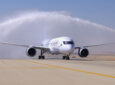 Riyadh Air Boeing 787-9 landing with a water salute.