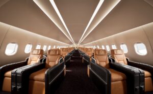 MAGAIR interior with burnt orange leather seats and dark furniture accents