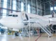 White narrowbody in the hangar