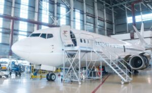 White narrowbody in the hangar