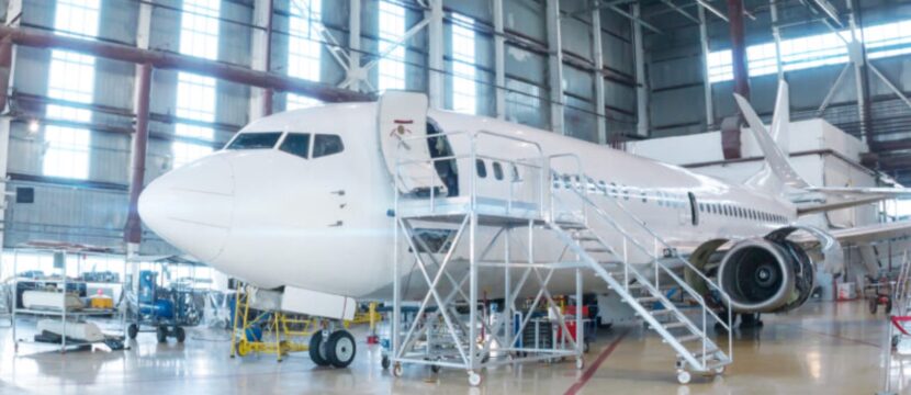White narrowbody in the hangar