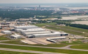 Aerial view of Airbus' Mobile campus