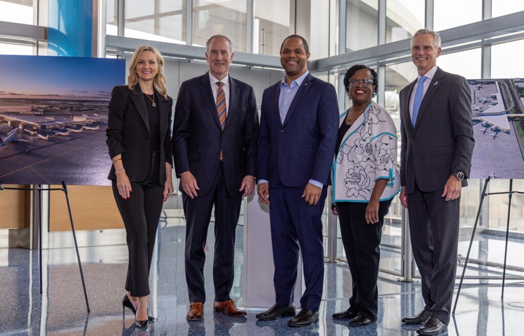 Mayor Mattie Parker stands beside AA execs as they announce the new Terminal F at DFW