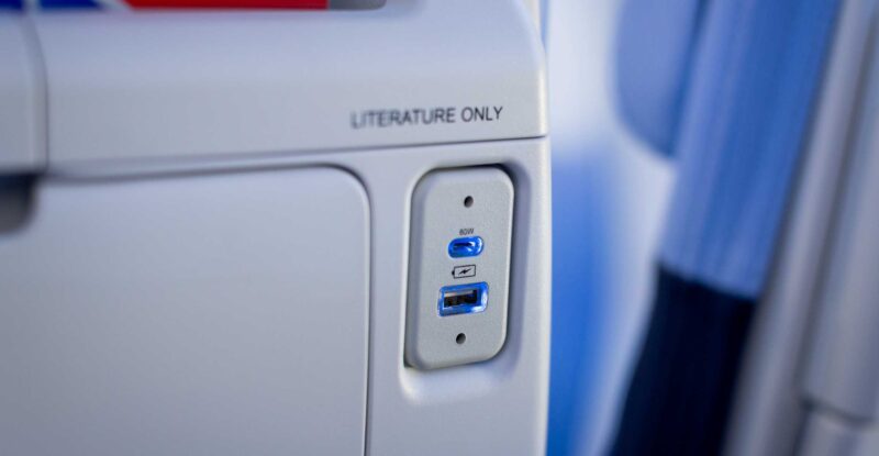 USB-A and USB-C port on the seatback of the new Southwest seat.