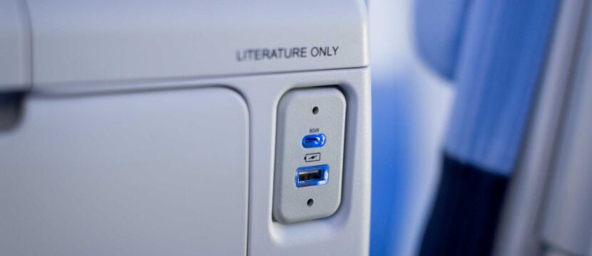 USB-A and USB-C port on the seatback of the new Southwest seat.