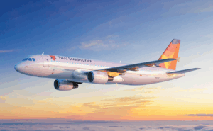 Rendering of Thai SmartLynx aircraft in flight