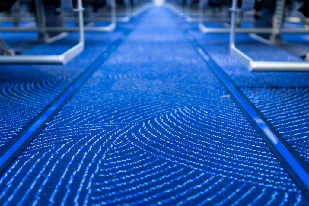 The carpet on these aircraft feature the Southwest Heart woven into the pattern.