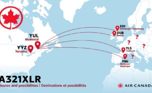 A321XLR Route Possibilities Map for Air Canada