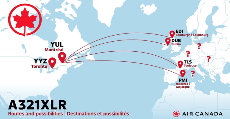 A321XLR Route Possibilities Map for Air Canada
