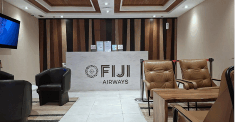 Fiji Airways lounge entrance desk at Sheraton Fiji Golf & Beach