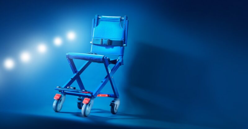 Airchair II in blue with blue lighting and background.
