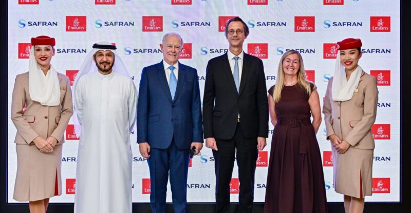 Emirates and Safran executives at the Dubai Air Show