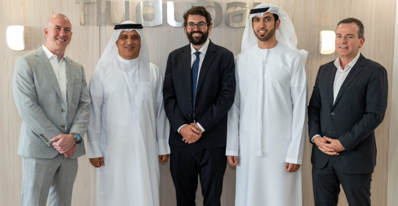 Ghaith Al Ghaith, Chief Executive Officer at flydubai, Mohammed Hareb AlMheiri, Chief Procurement & Technology Officer at flydubai, and Daniel Kerrison, Senior Vice President of Inflight Operations at flydubai