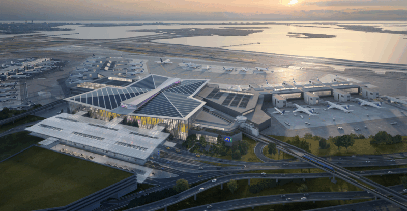 New Terminal One exterior aerial rendering