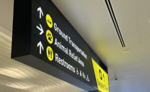 Signage at Pittsburgh International Airport's new landside terminal