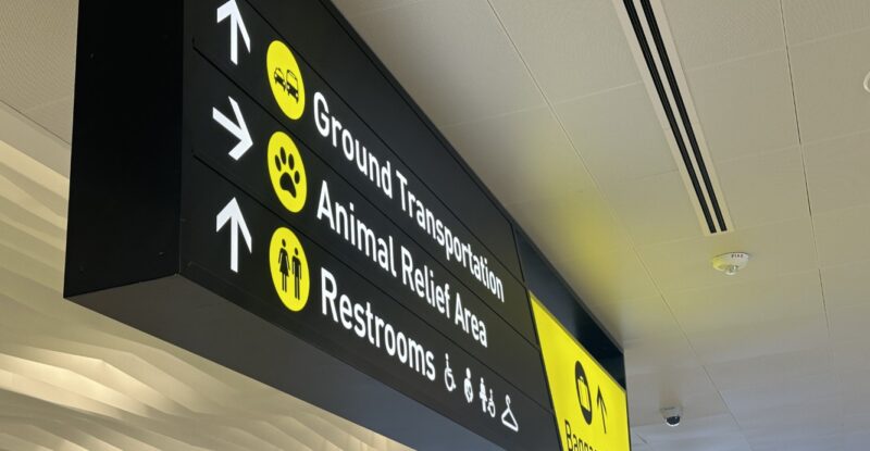 Signage at Pittsburgh International Airport's new landside terminal