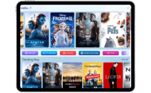 IndiGo–Bluebox landing page showing various titles that passengers can watch in flight.