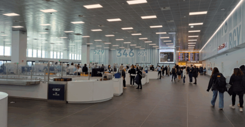 The new security screening area, covering 3,500 square meters at Milan Bergamo Airport