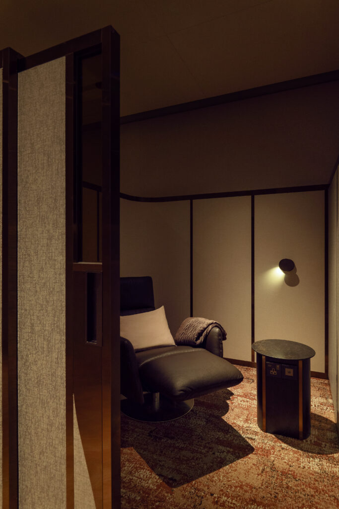 Semi-private resting pods in the all-new First Class SilverKris Lounge at T2