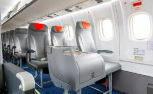 The front row seat is accompanied by the X-Space Table while remaining cabin seats are in a 2-2 configuration.