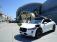 A Waymo vehicle in front of San José Mineta International Airport
