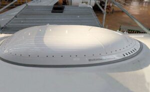 A close up of the ThinKom Solutions’ Ka2517 VICTS on the AJet Boeing 737 MAX.