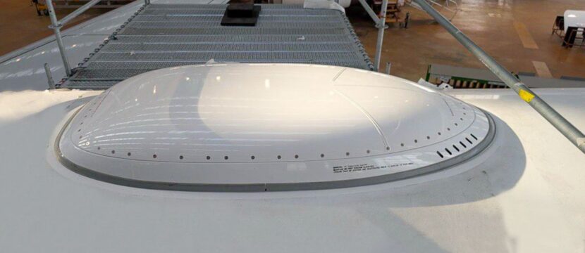 A close up of the ThinKom Solutions’ Ka2517 VICTS on the AJet Boeing 737 MAX.