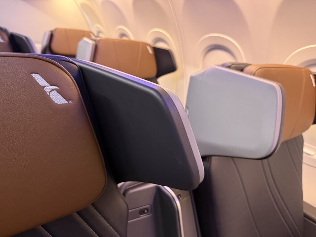 A close up of the winged headrest.