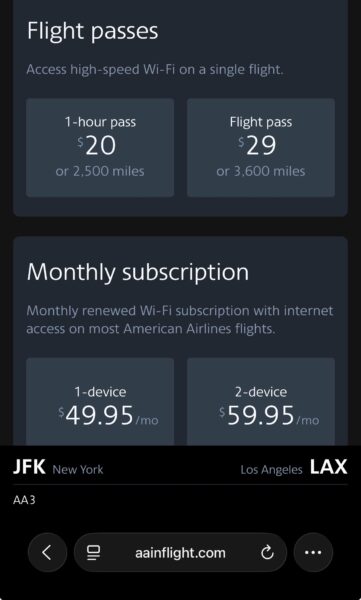 A screenshot of costs for onboard Wi-Fi.