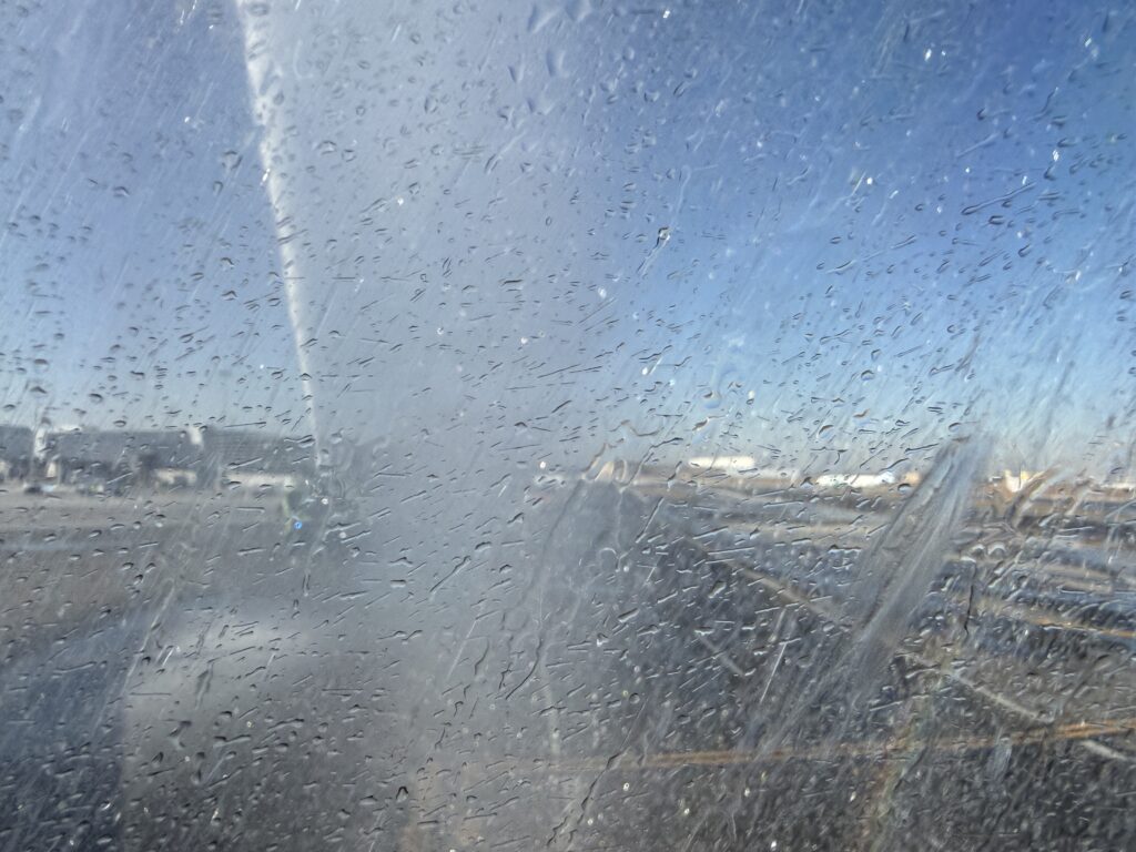 Seeing the water cannon salute from inside the aircraft.