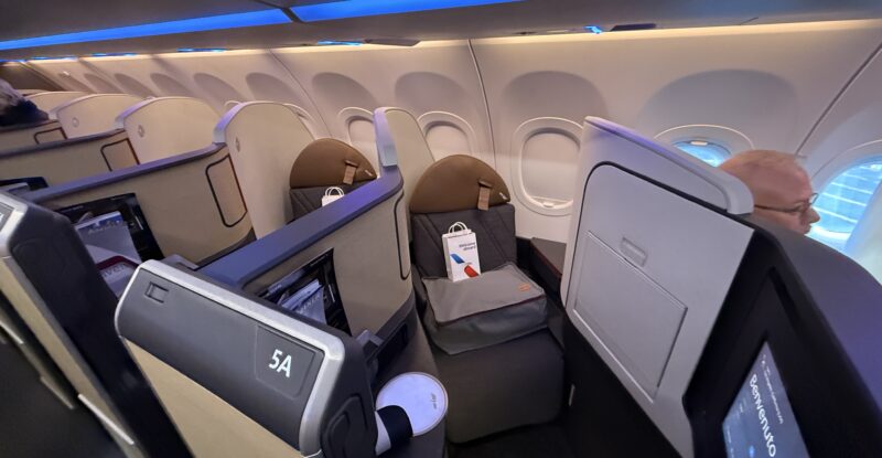 American Airlines Airbus A321XLR Flagship Suite sits empty and ready for a passenger.