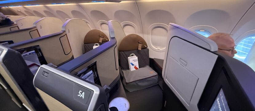 American Airlines Airbus A321XLR Flagship Suite sits empty and ready for a passenger.