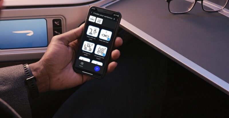 A British Airways passenger is using Hearlo on their mobile device.