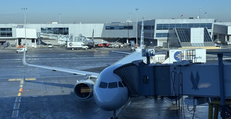 American A321XLR at the gate, parked and ready to board
