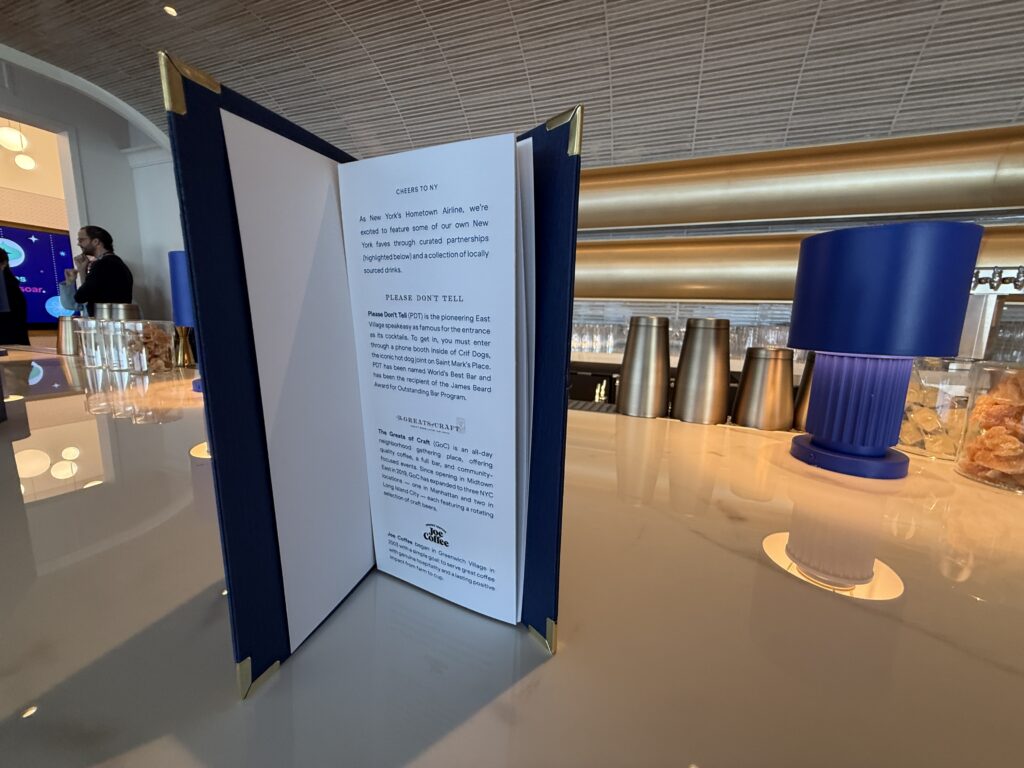 Main level bar menu is sitting on the table.