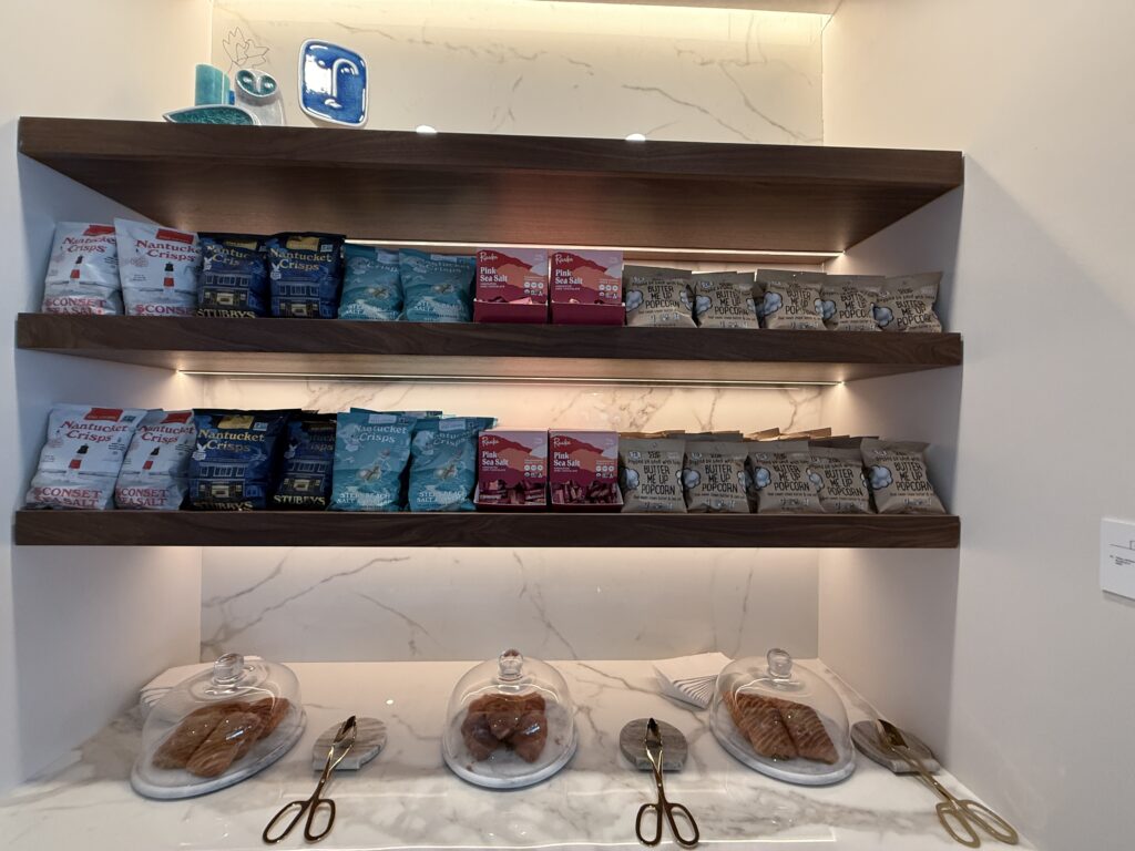 Rows of snacks are ready for passengers to enjoy.